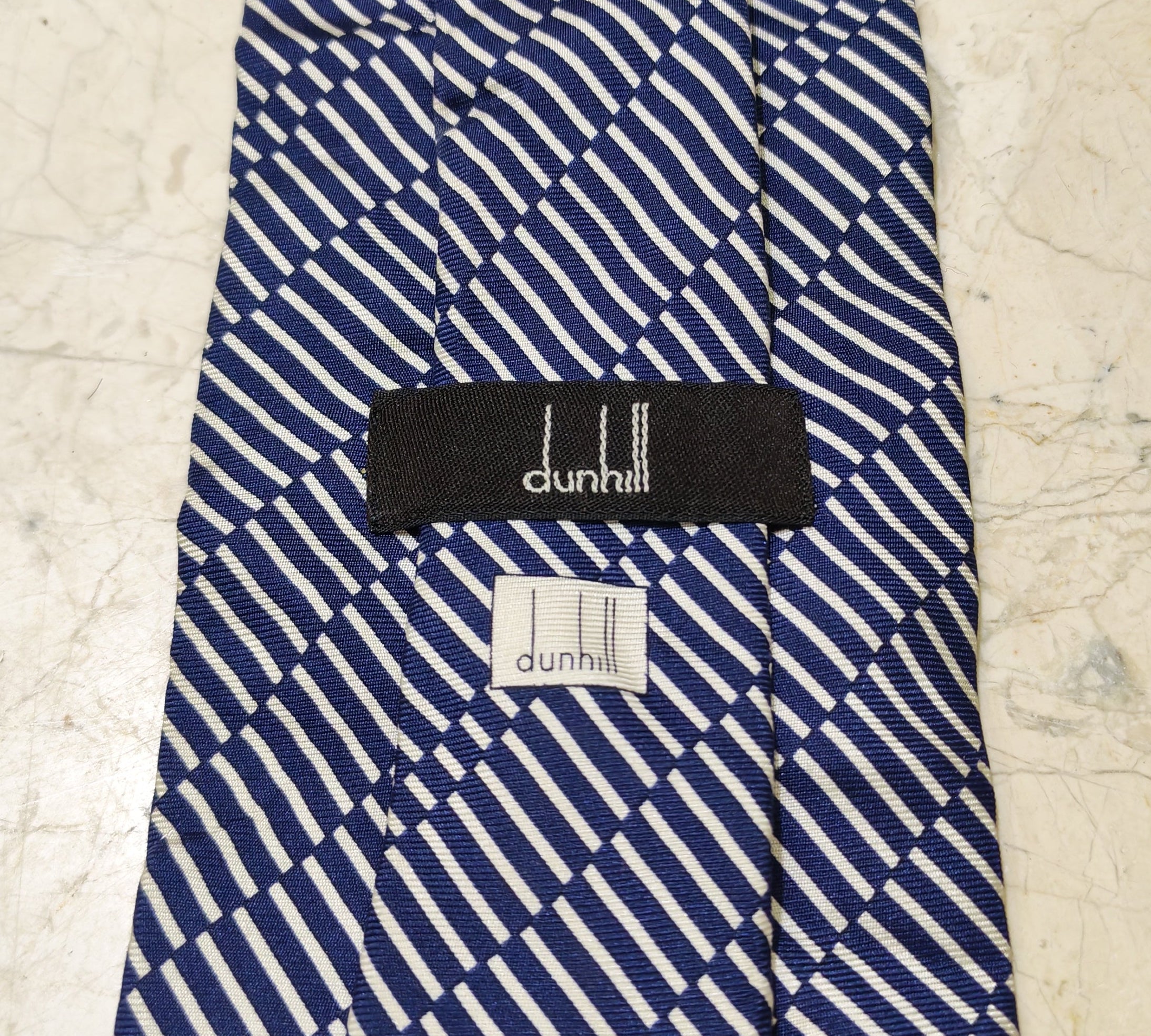 Vintage Dunhill classic 100% silk fancy Retro navy camouflage stripes neck tie