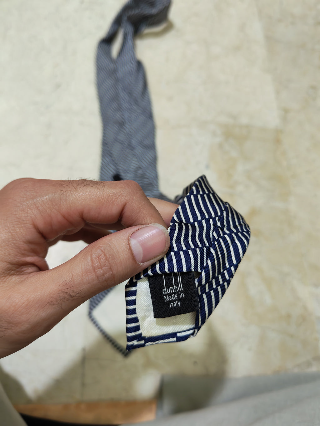 Vintage Dunhill classic 100% silk fancy Retro navy camouflage stripes neck tie