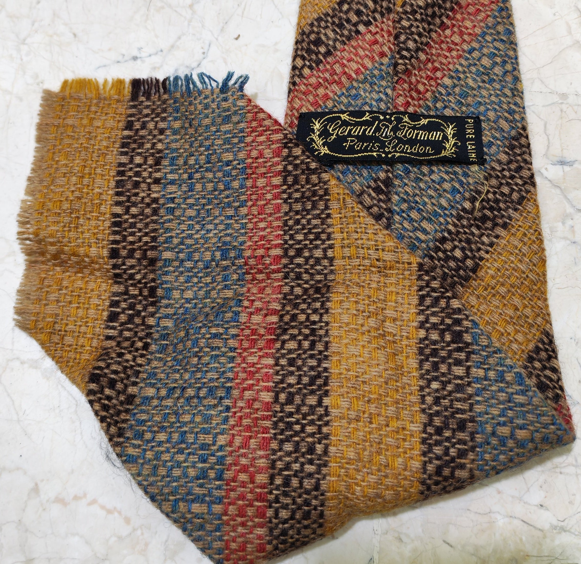 Vintage classic 100% pure wool handwoven Tweed Retro striped neck tie