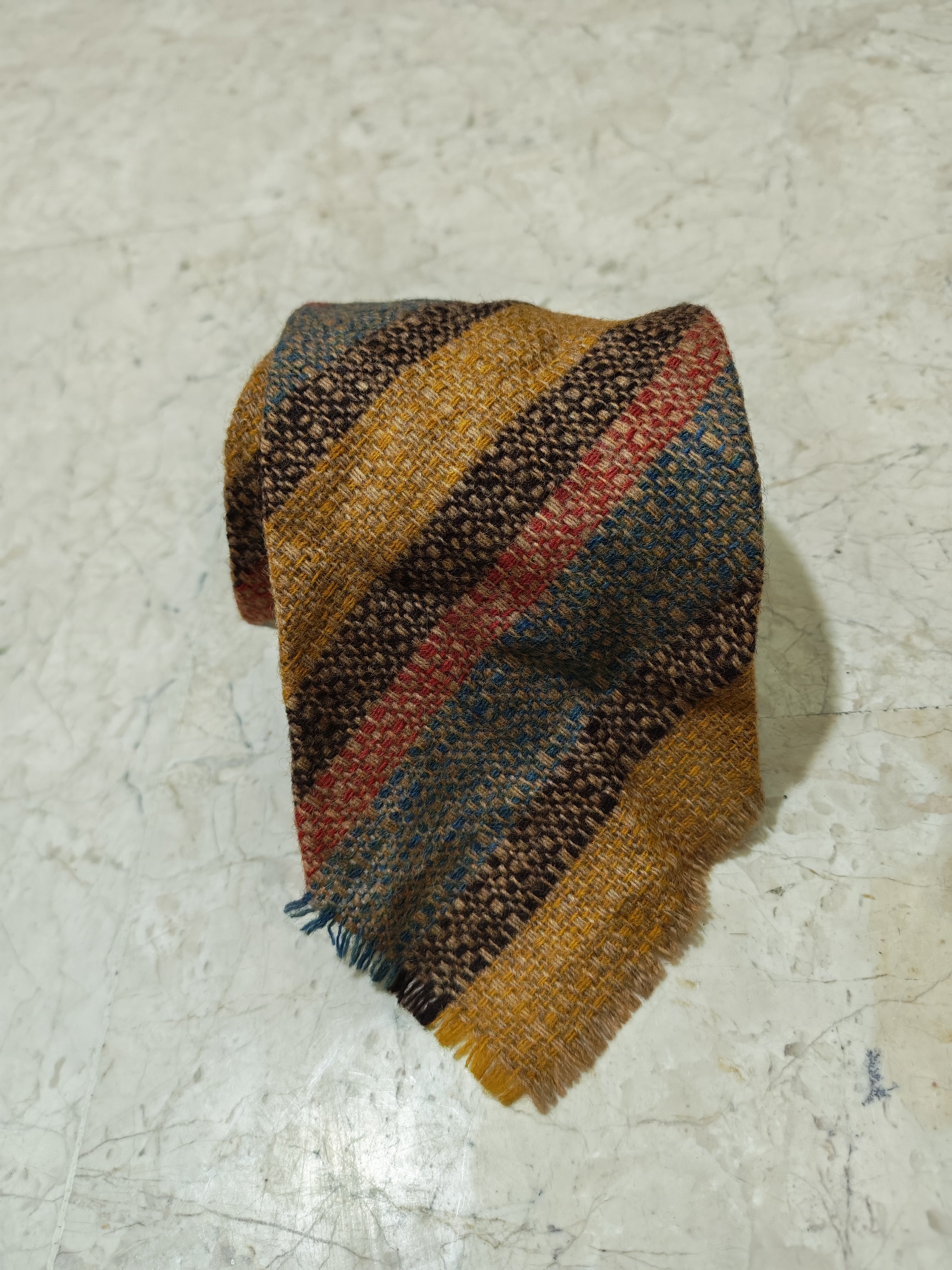 Vintage classic 100% pure wool handwoven Tweed Retro striped neck tie