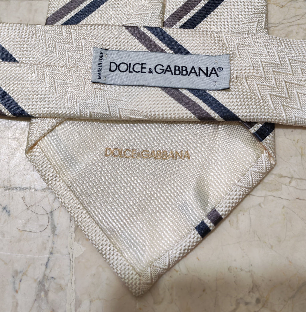 Mens Classic DOLCE & GABBANA 100% all silk luxury beige Repp neck tie