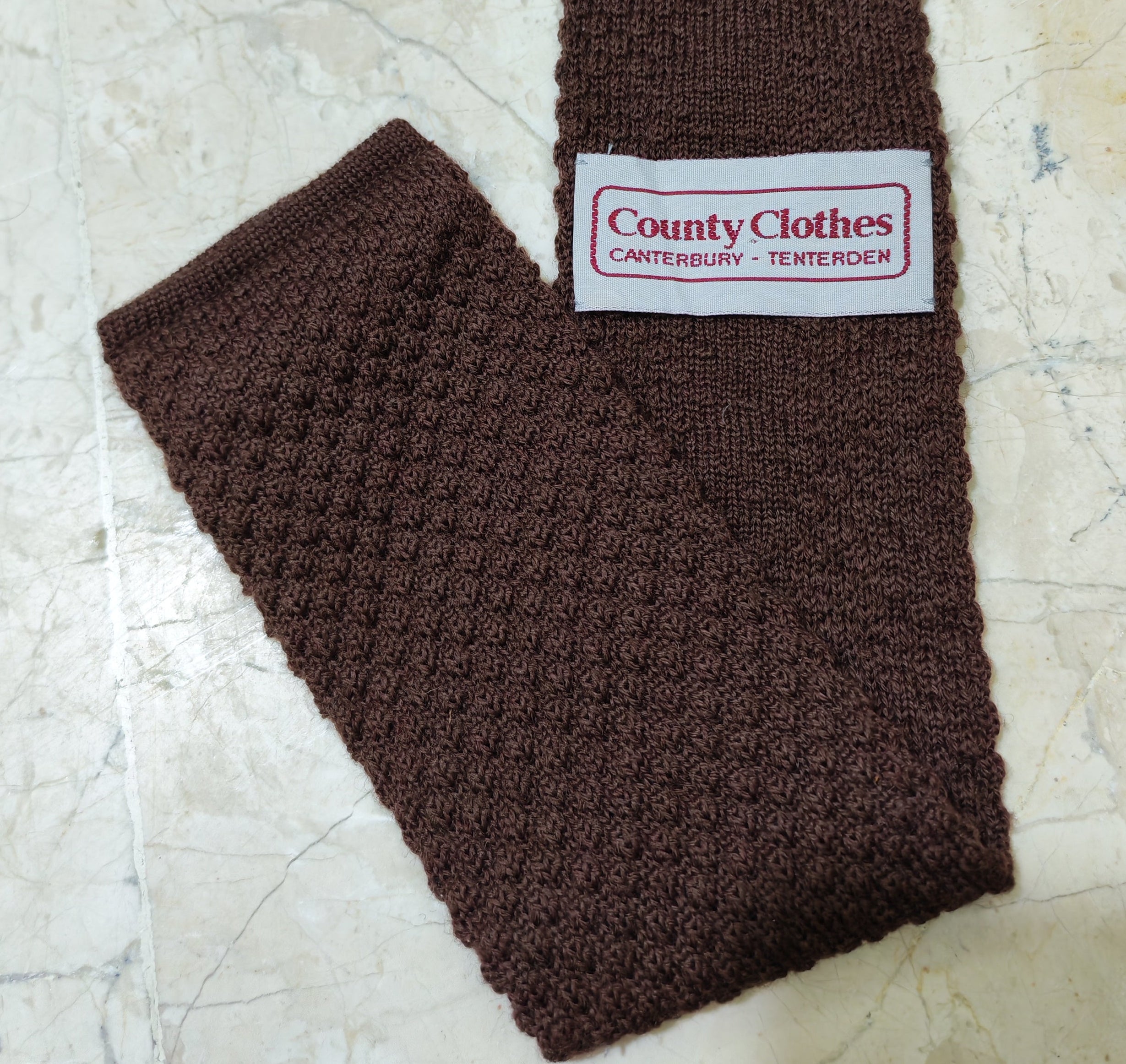 mens vintage classic 100% pure wool luxury square cut knitted brown neck tie