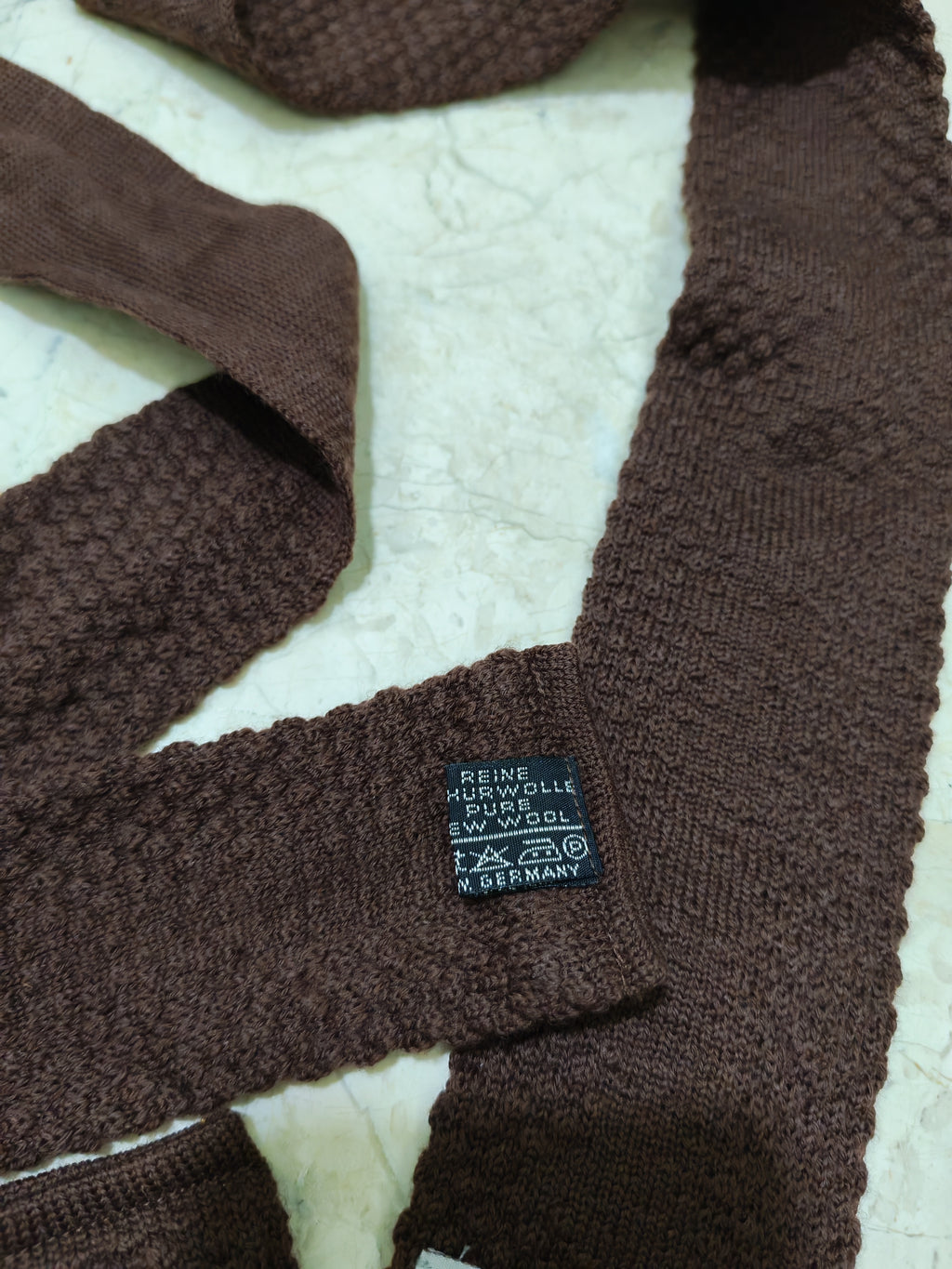 mens vintage classic 100% pure wool luxury square cut knitted brown neck tie