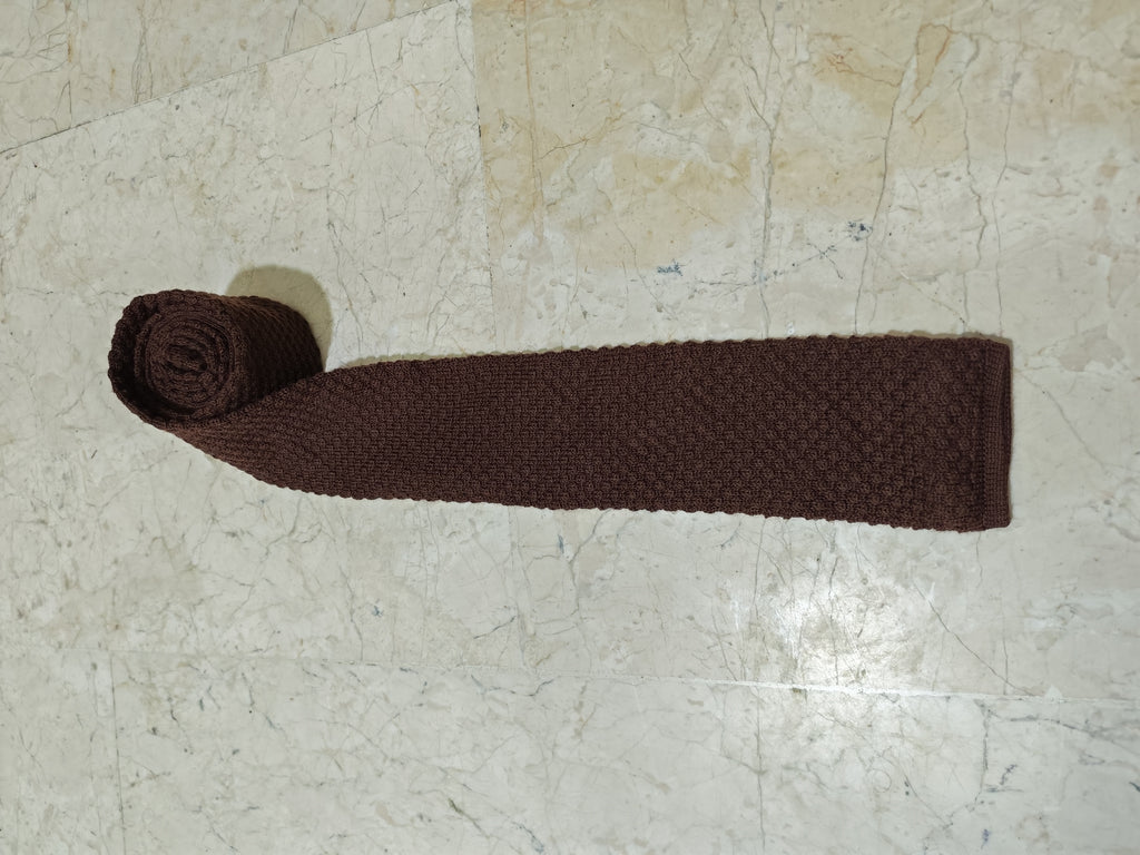 mens vintage classic 100% pure wool luxury square cut knitted brown neck tie