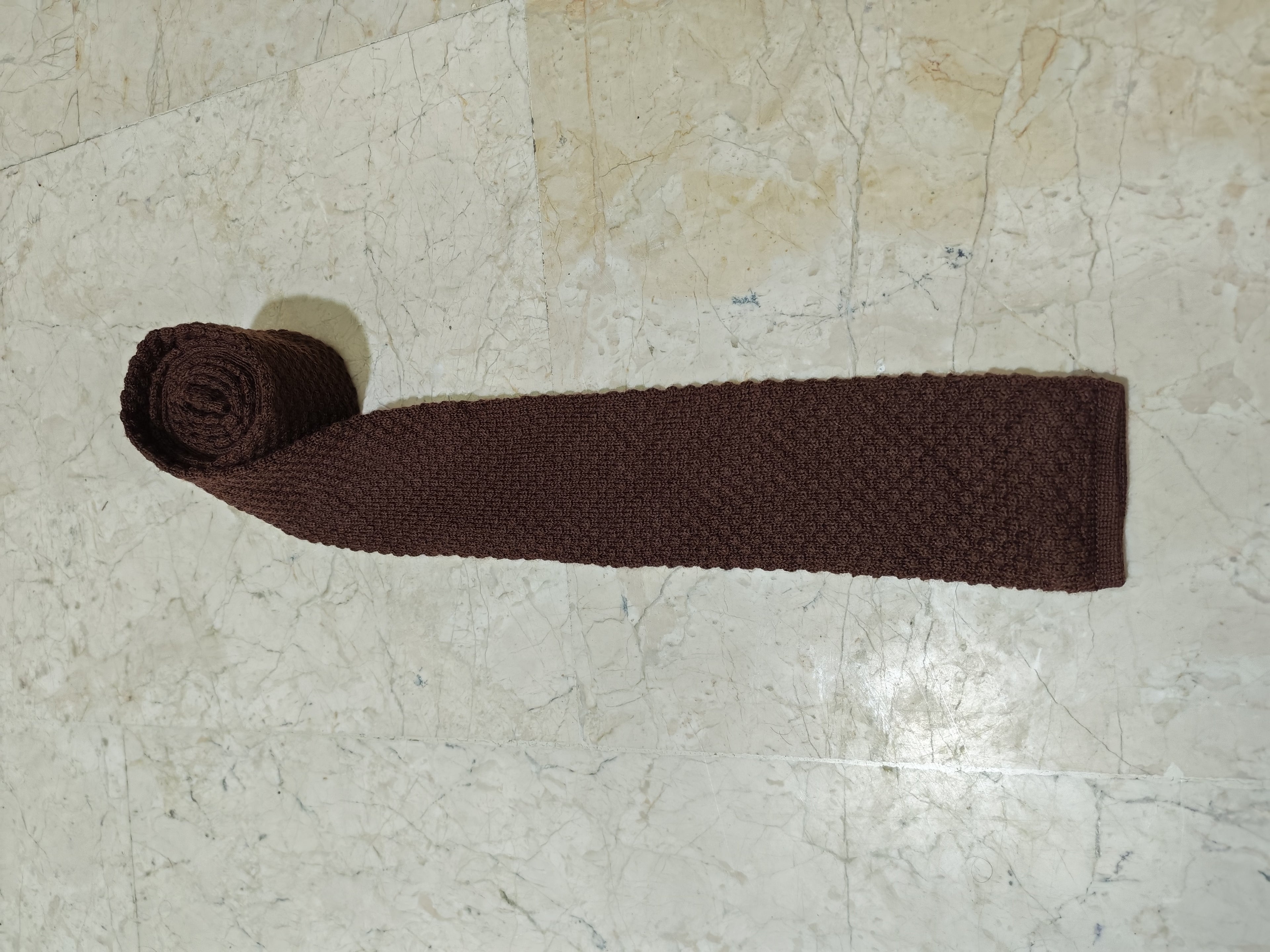 mens vintage classic 100% pure wool luxury square cut knitted brown neck tie