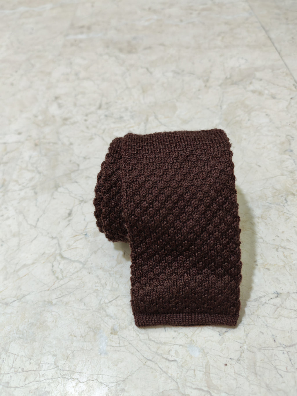 mens vintage classic 100% pure wool luxury square cut knitted brown neck tie