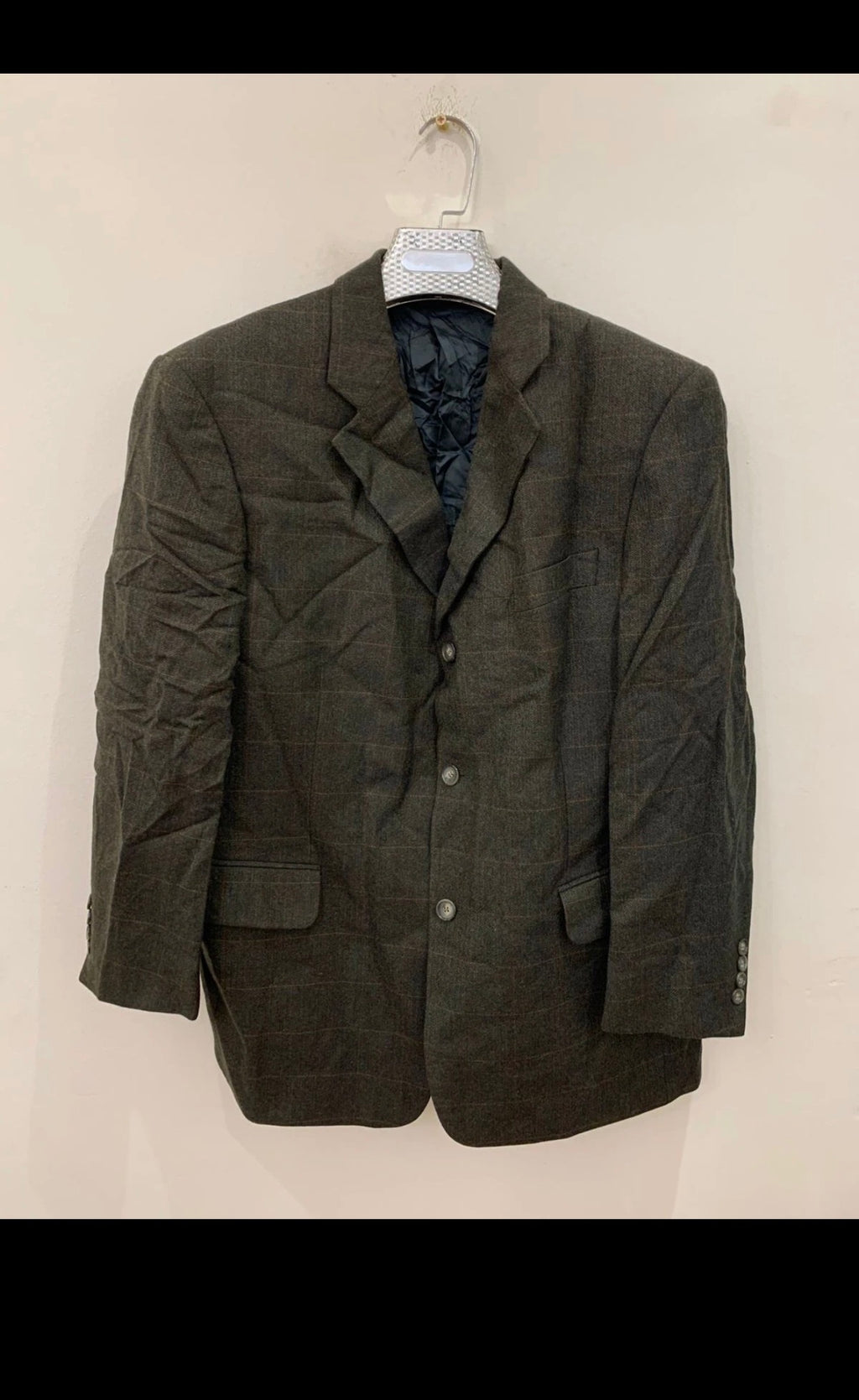 Vintage Burberry London wool cashmere Windowpane jacket blazer 44R 44S