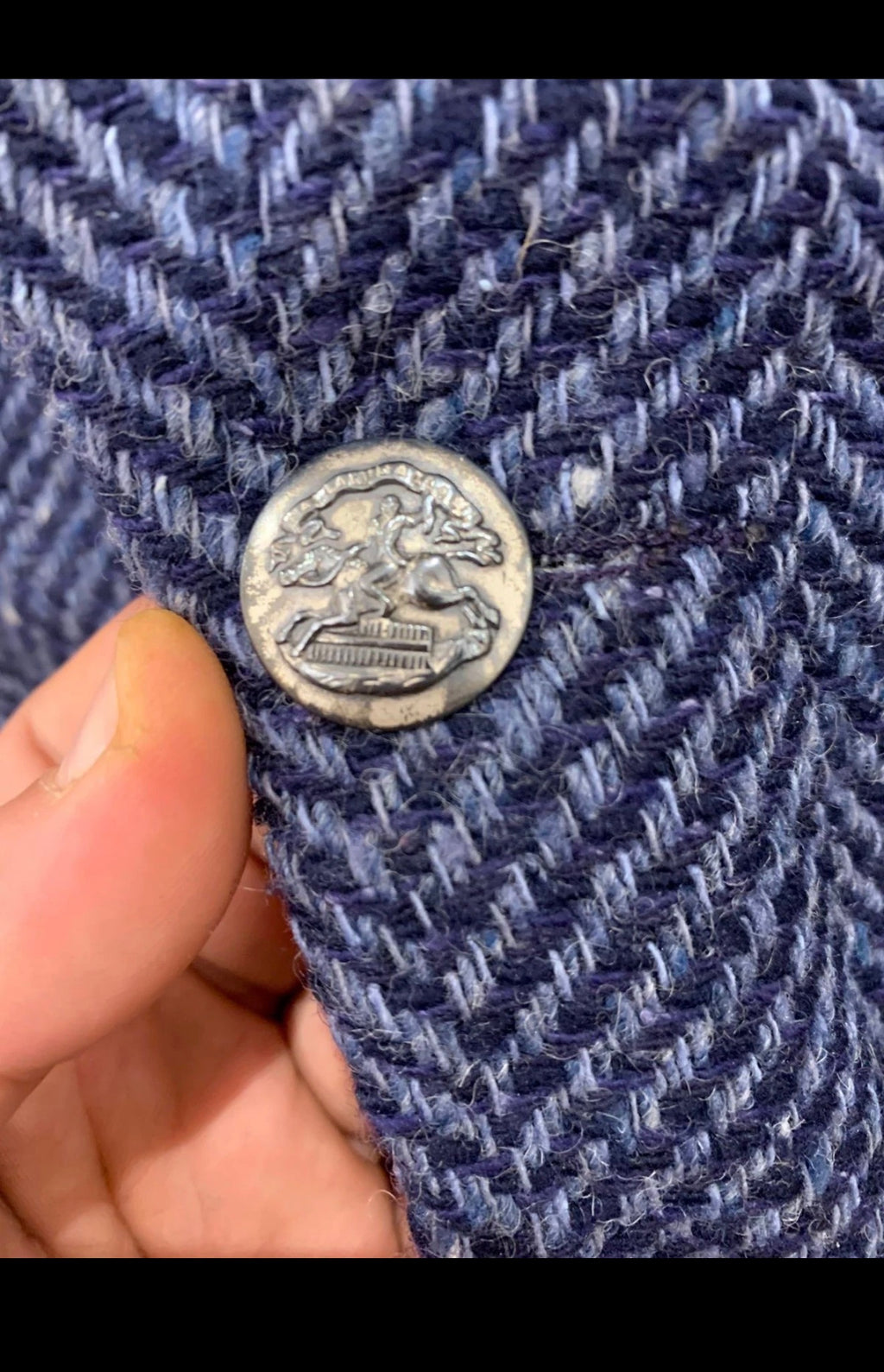 Vintage herringbone Wool Silk blend tweed classic blue hunting jacket blazer 40S