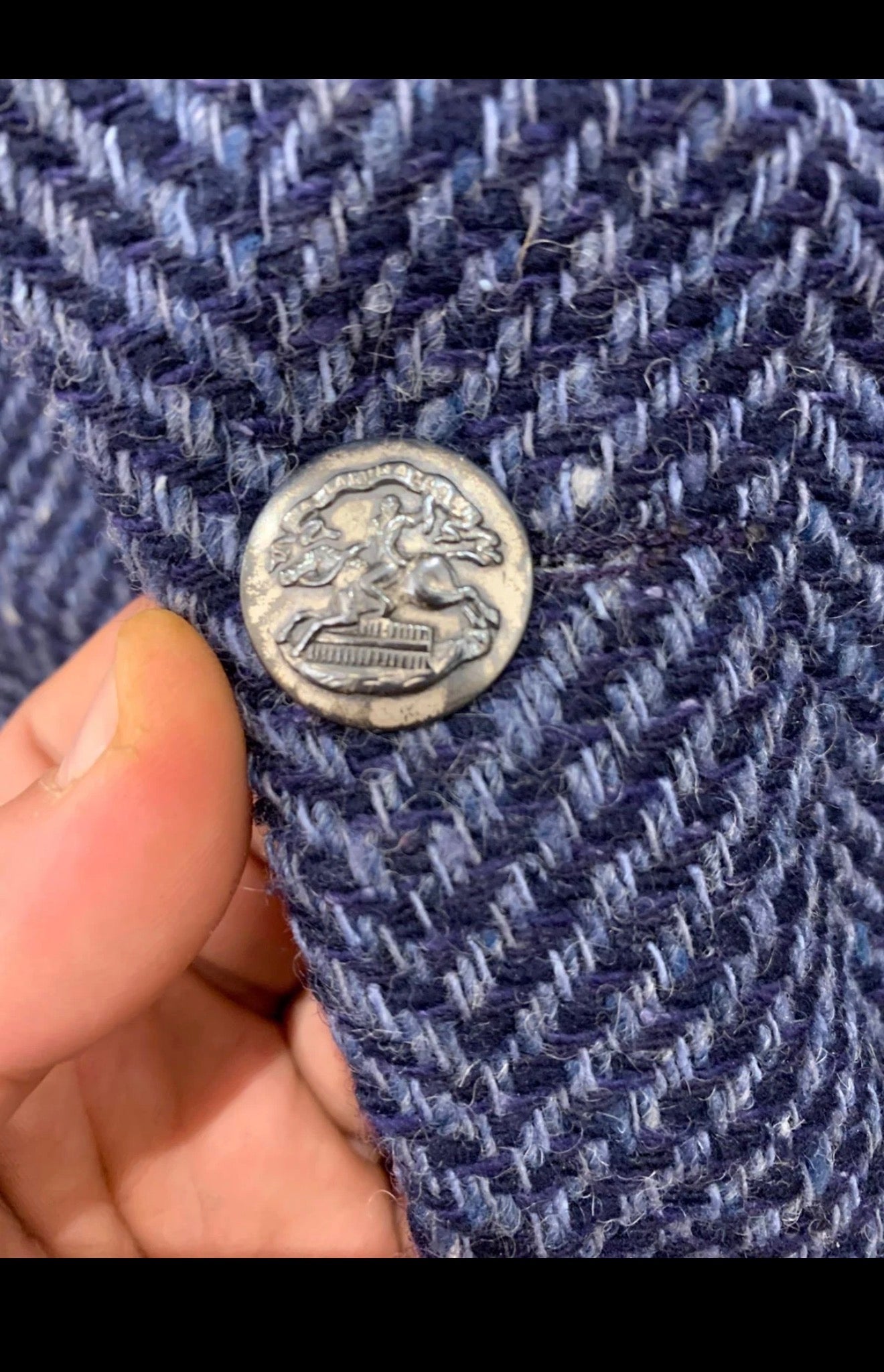 Vintage herringbone Wool Silk blend tweed classic blue hunting jacket blazer 40S