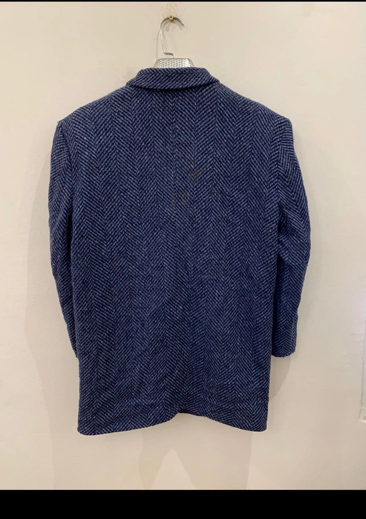 Vintage herringbone Wool Silk blend tweed classic blue hunting jacket blazer 40S
