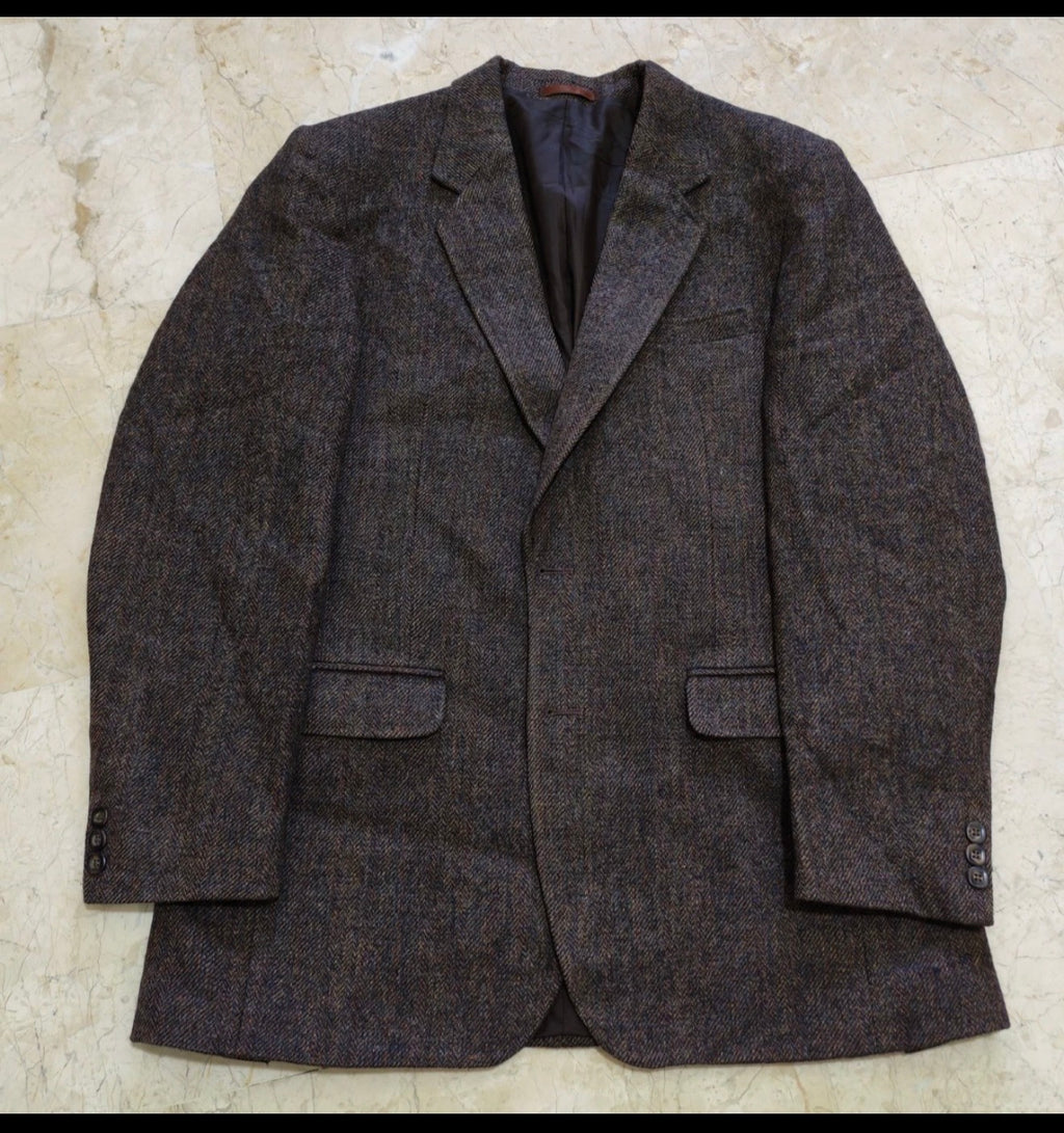 Vintage pure wool tweed Crombie herringbone brown hunting jacket blazer 40R