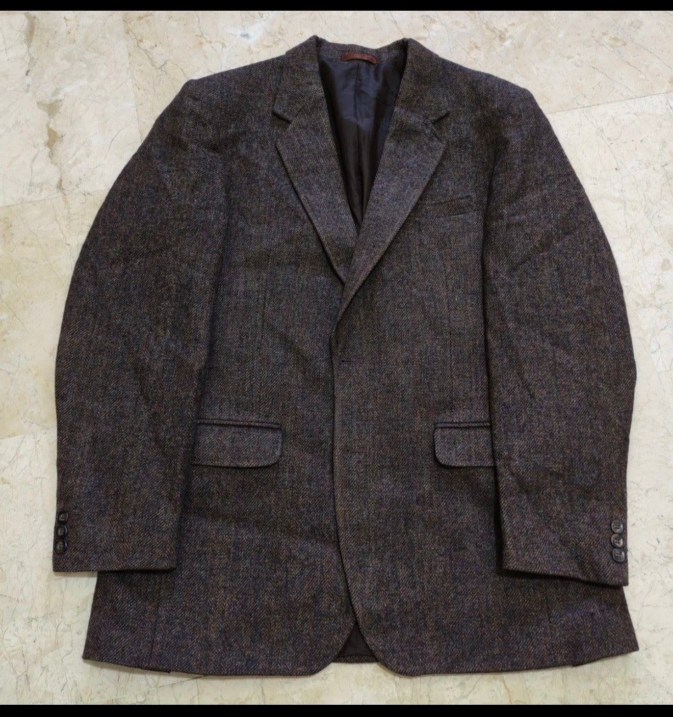 Vintage pure wool tweed Crombie herringbone brown hunting jacket blazer 40R