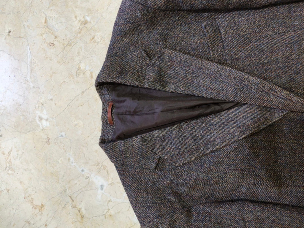 Vintage pure wool tweed Crombie herringbone brown hunting jacket blazer 40R