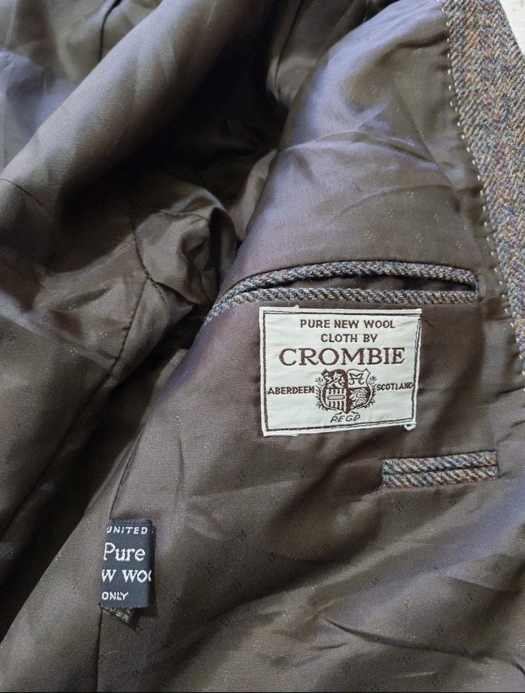 Vintage pure wool tweed Crombie herringbone brown hunting jacket blazer 40R