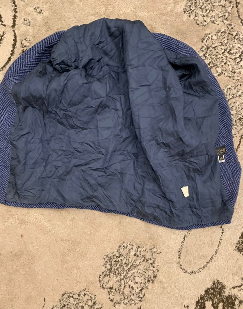 Vintage herringbone Wool Silk blend tweed classic blue hunting jacket blazer 40S