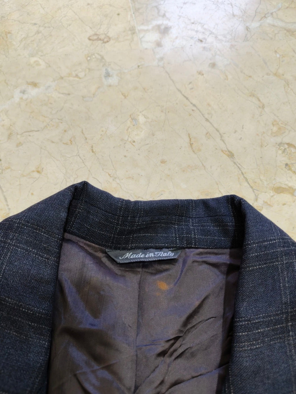 Vintage wool cashmere Windowpane charcoal double breasted jacket blazer 36R