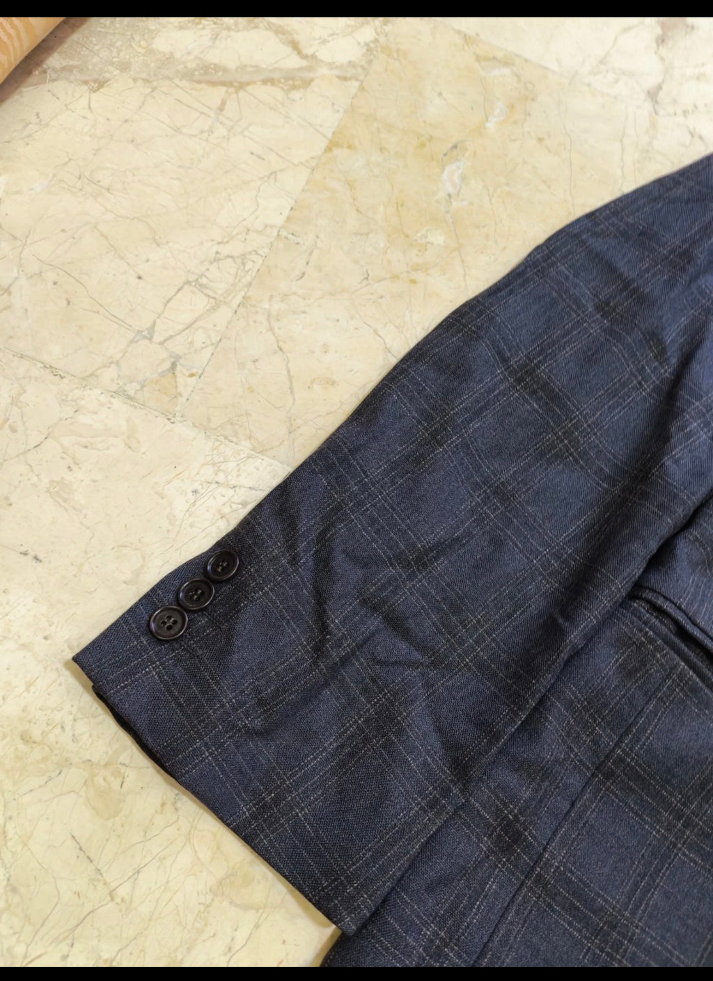 Vintage wool cashmere Windowpane charcoal double breasted jacket blazer 36R