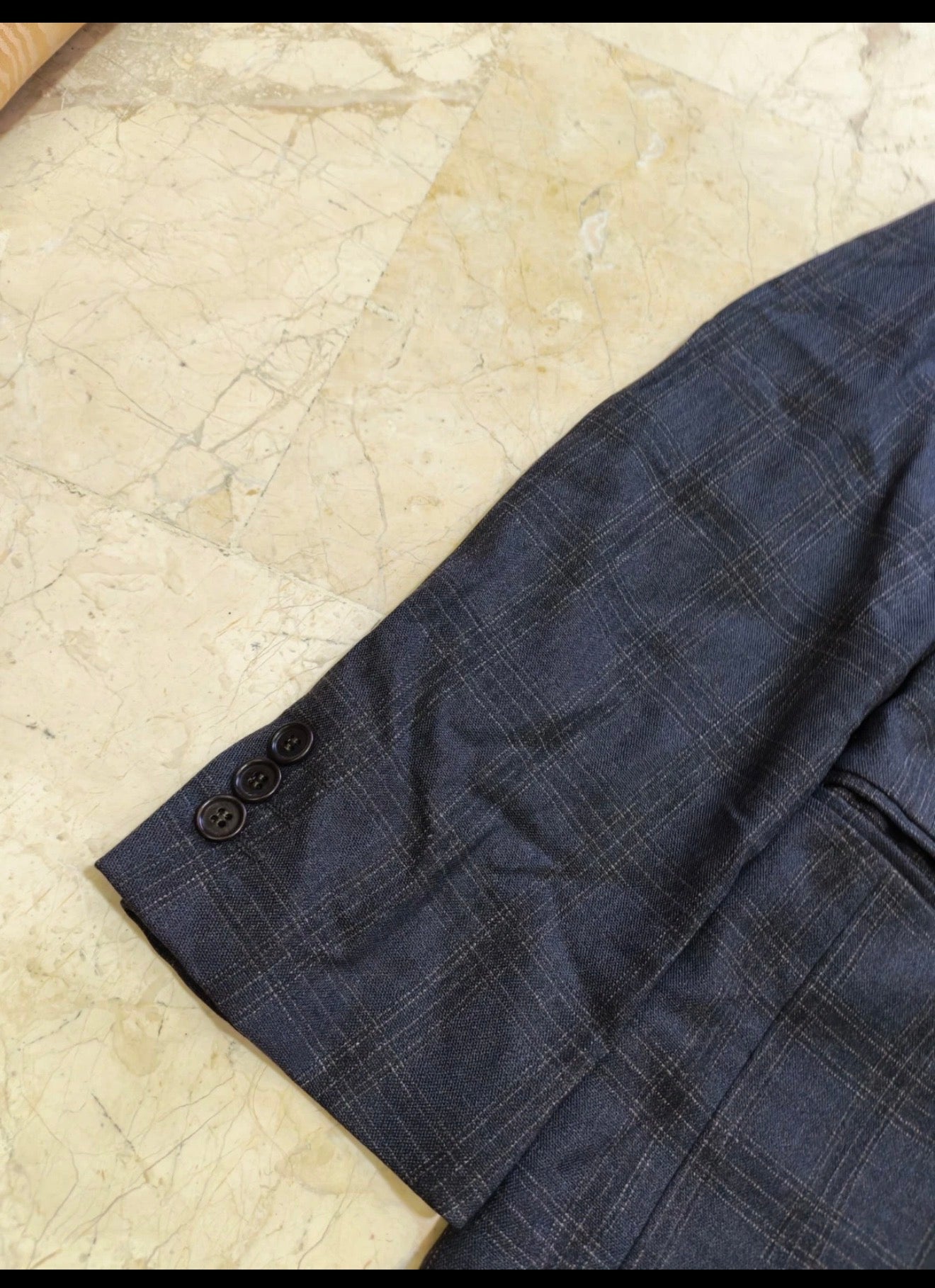 Vintage wool cashmere Windowpane charcoal double breasted jacket blazer 36R