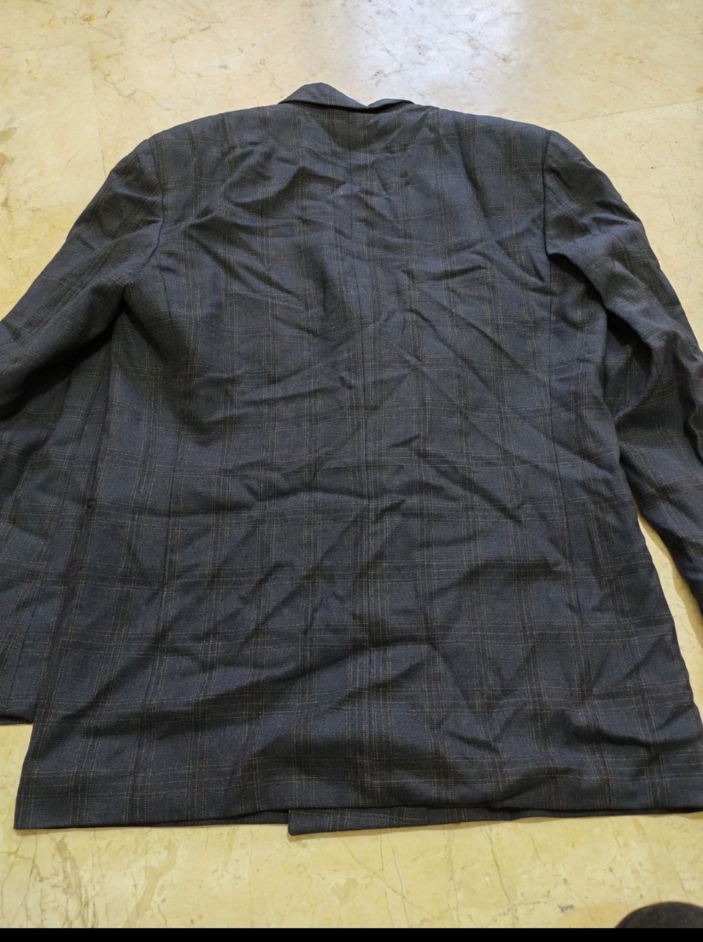 Vintage wool cashmere Windowpane charcoal double breasted jacket blazer 36R