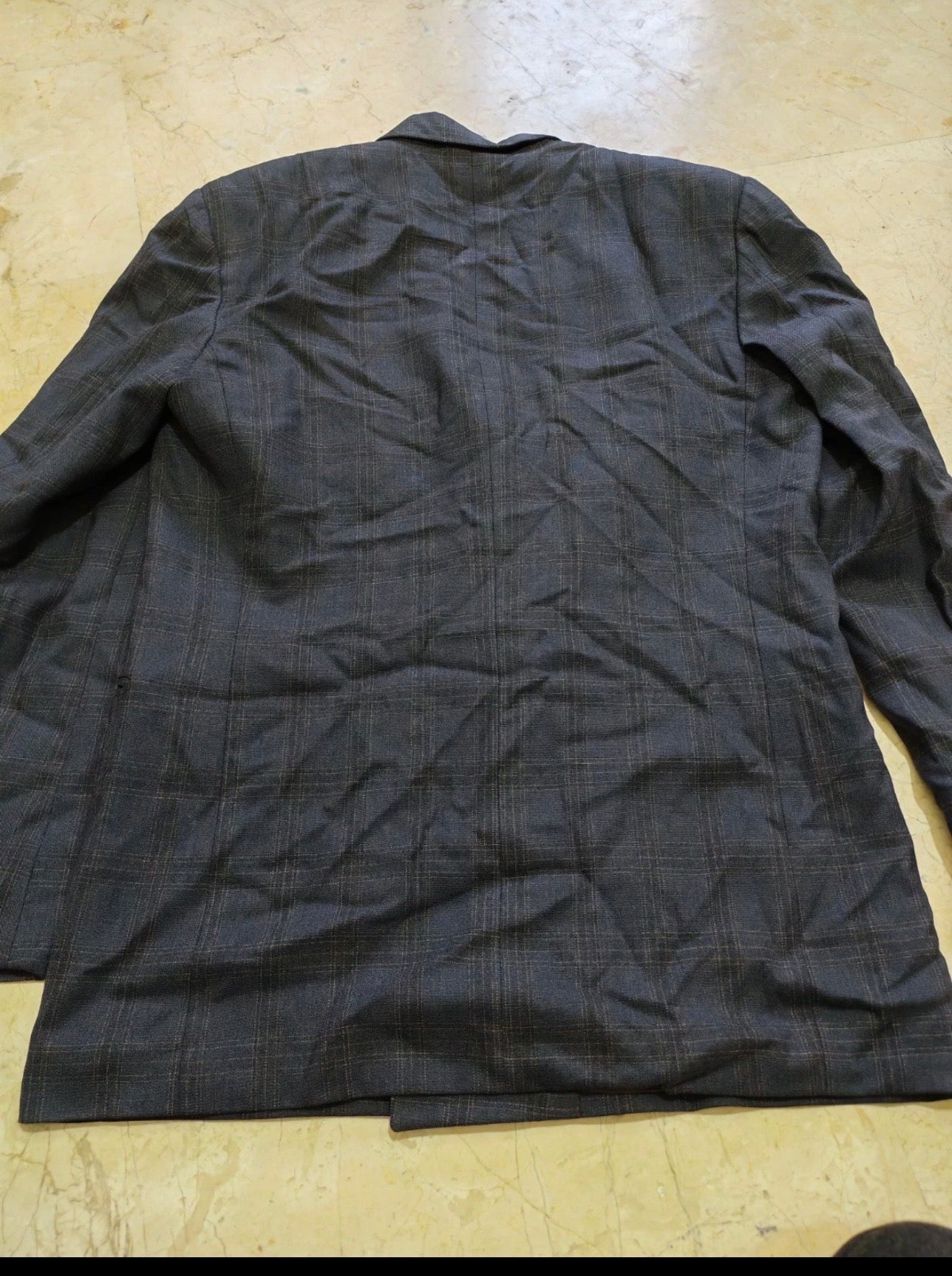 Vintage wool cashmere Windowpane charcoal double breasted jacket blazer 36R