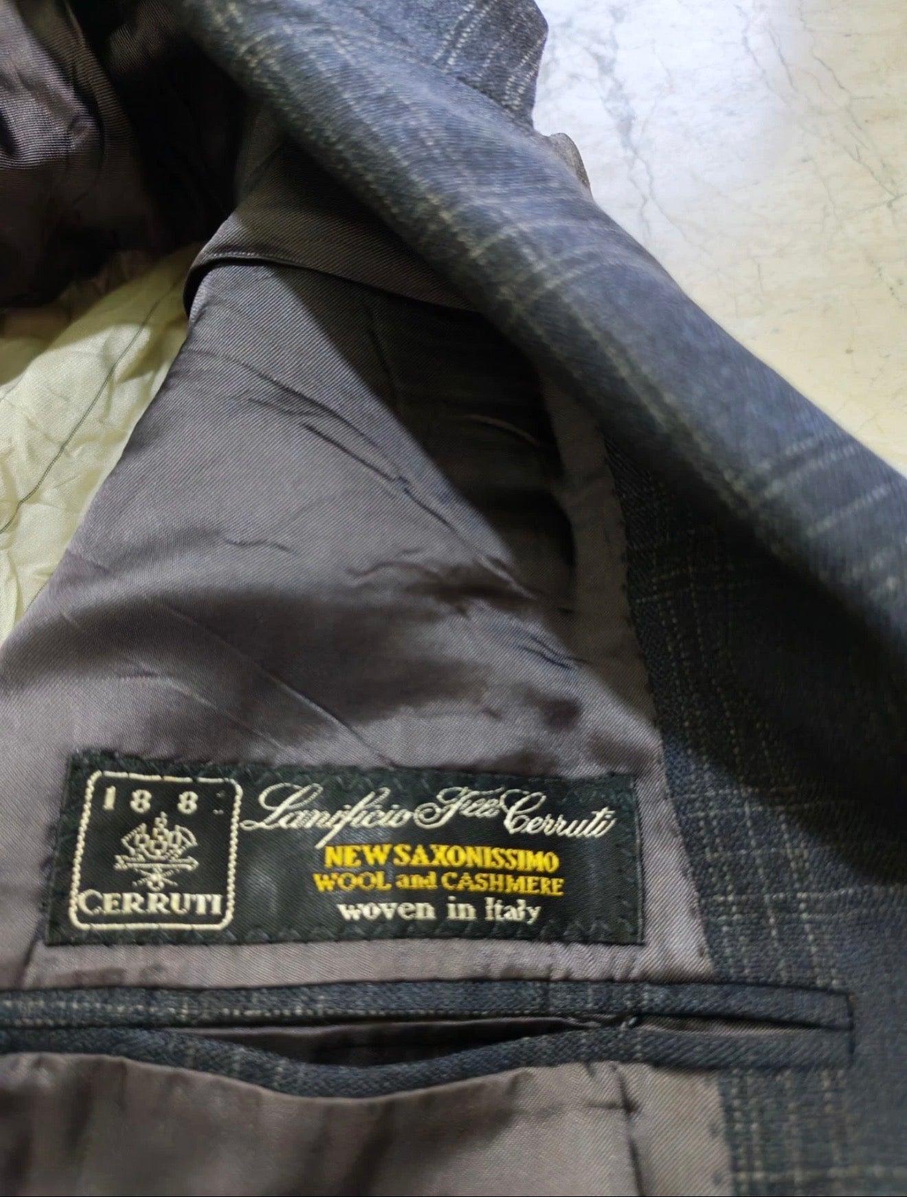 Vintage wool cashmere Windowpane charcoal double breasted jacket blazer 36R