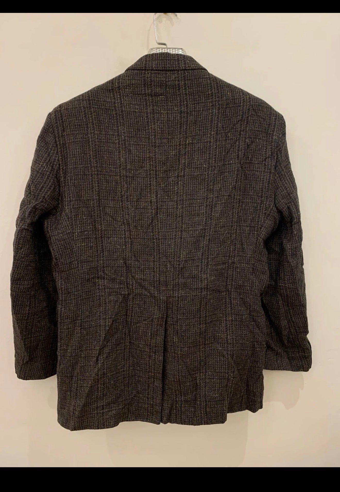 Vintage pure wool handwoven tweed glen check brown hunting jacket blazer 42R