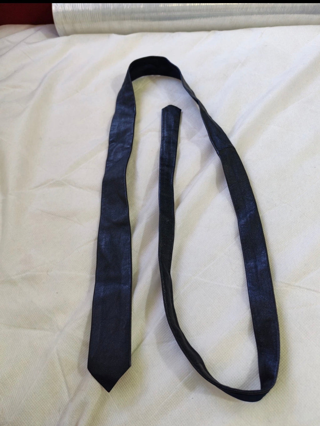 Vintage handmade classic Genuine leather luxury grayish blue skinny neck tie