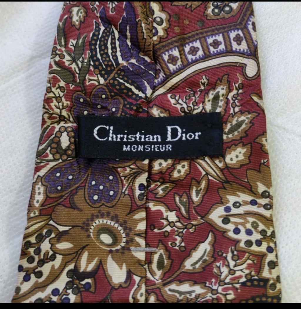 Vintage Christian Dior Monsieur 100% all silk luxury paisley floral neck tie