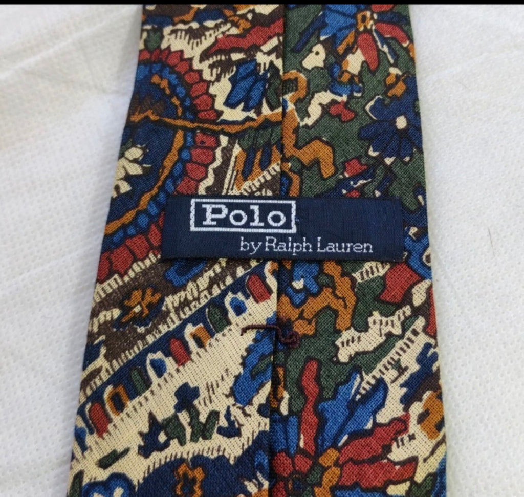 Vintage Polo Ralph Lauren 100% Linen luxury camouflage paisley classic neck tie