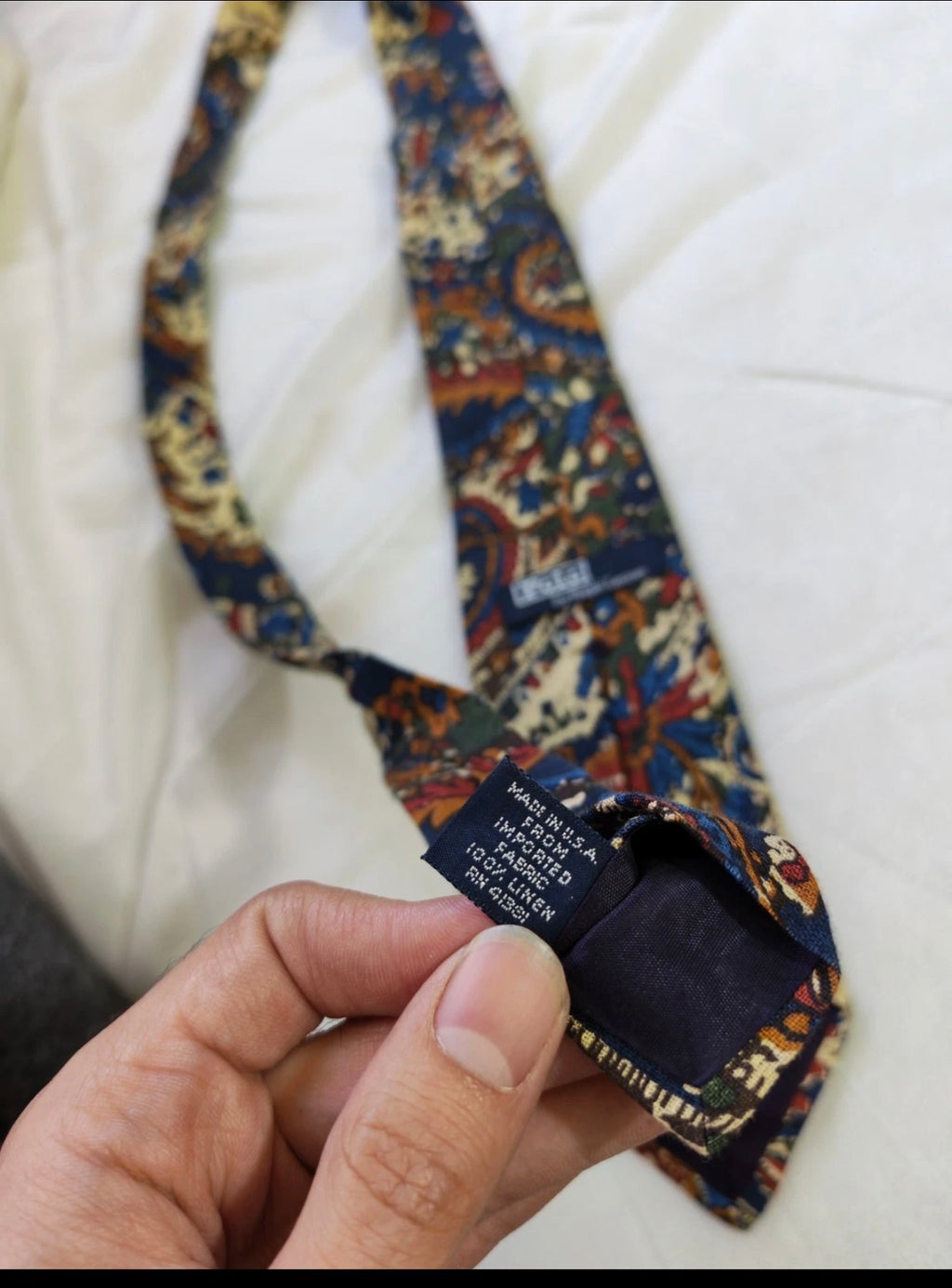 Vintage Polo Ralph Lauren 100% Linen luxury camouflage paisley classic neck tie