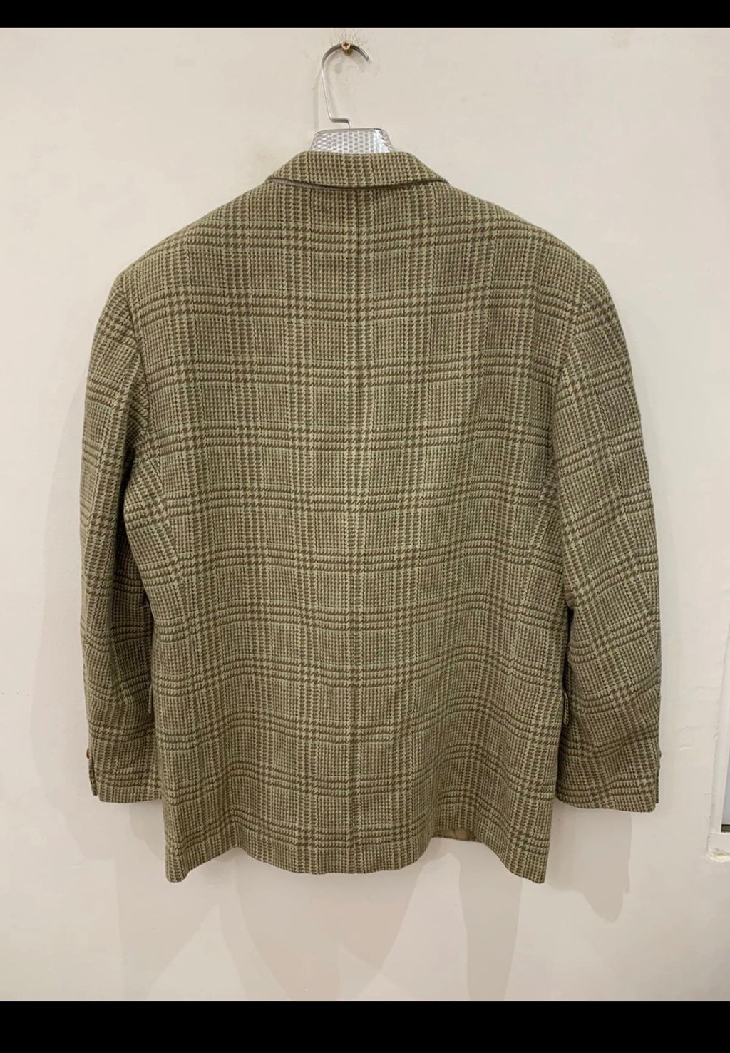 Vintage pure wool tweed glen check green classic hunting jacket blazer 44R