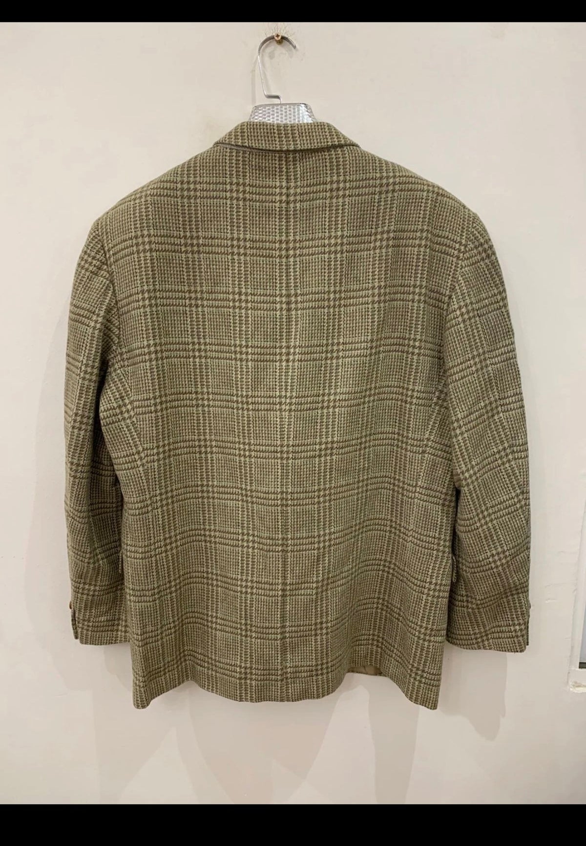 Vintage pure wool tweed glen check green classic hunting jacket blazer 44R