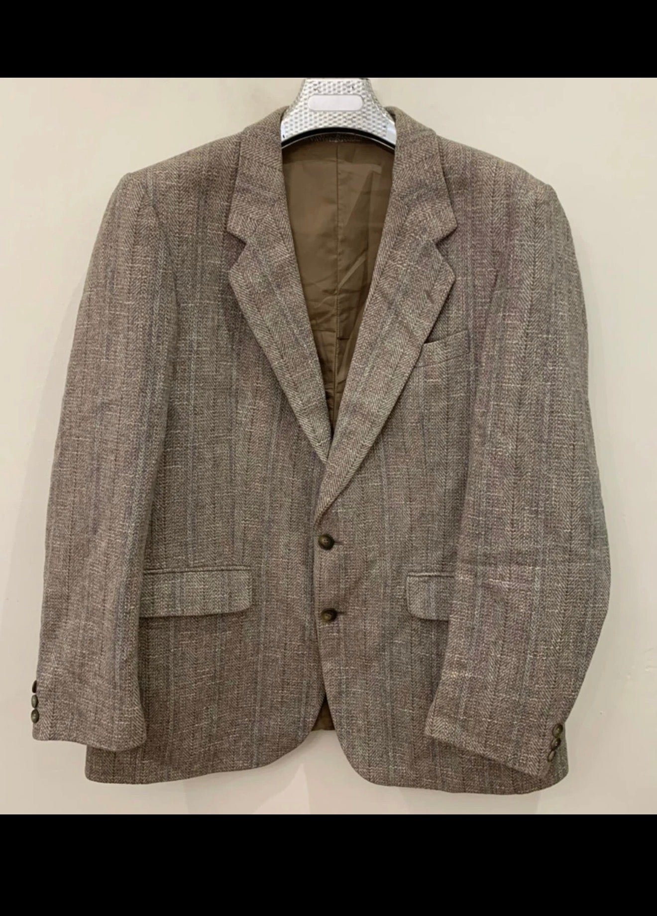 Vintage pure Lambswool Tweed herringbone brown hunting jacket blazer 42R