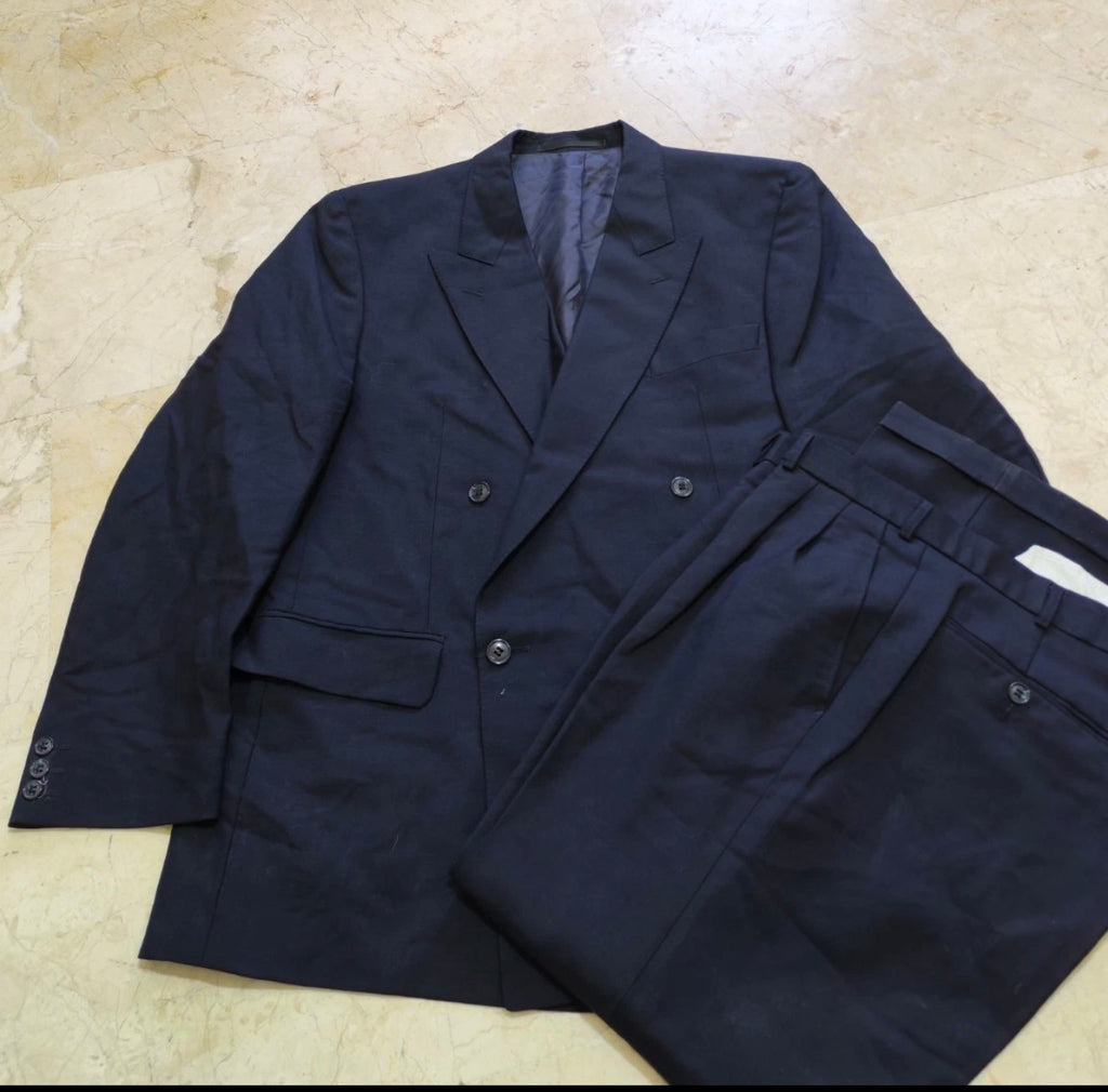 Vintage Ritex wool Mohair double breasted gangster navy classic suit 40R