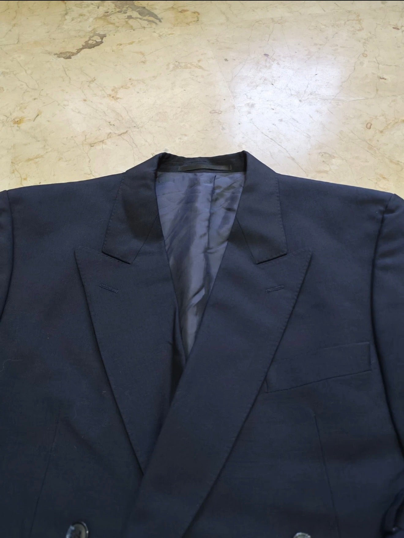 Vintage Ritex wool Mohair double breasted gangster navy classic suit 40R