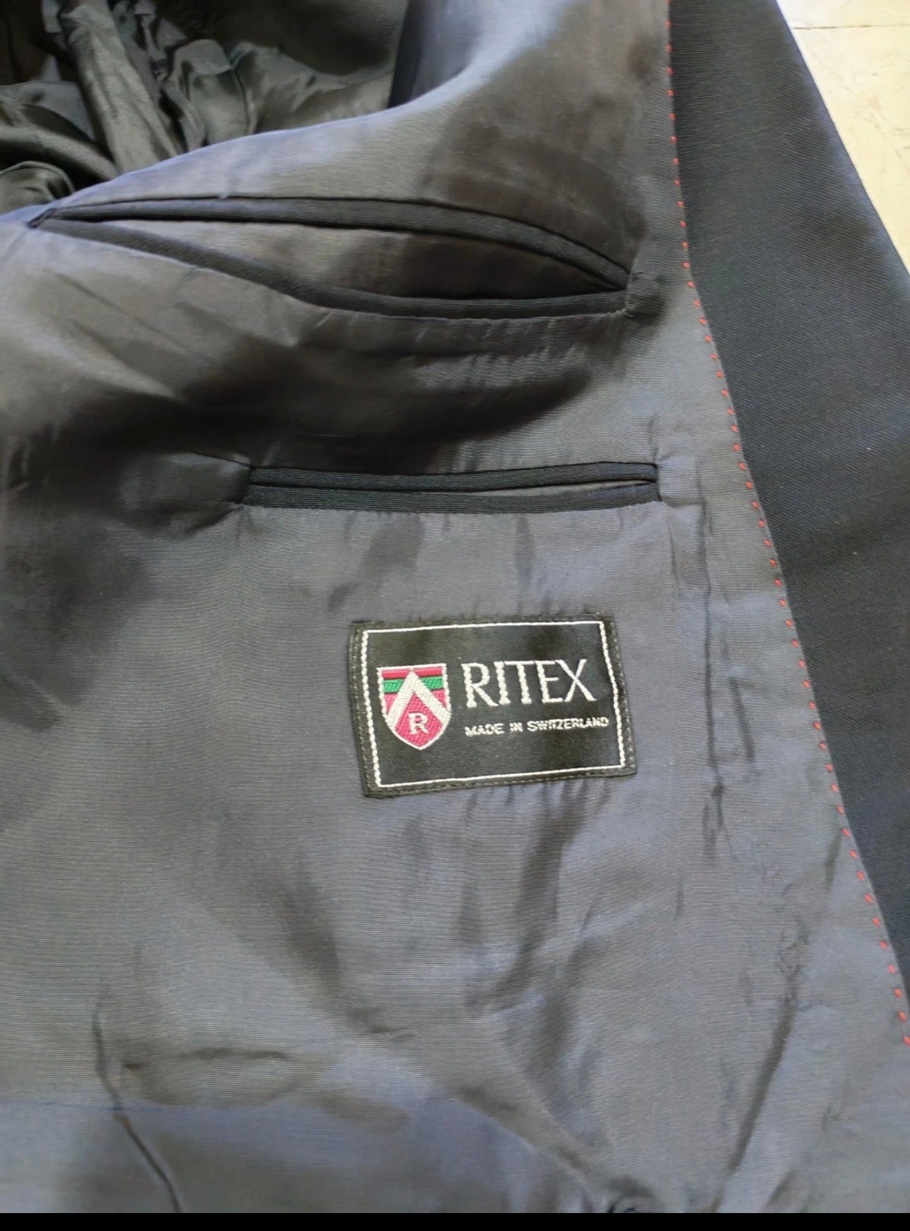 Vintage Ritex wool Mohair double breasted gangster navy classic suit 40R