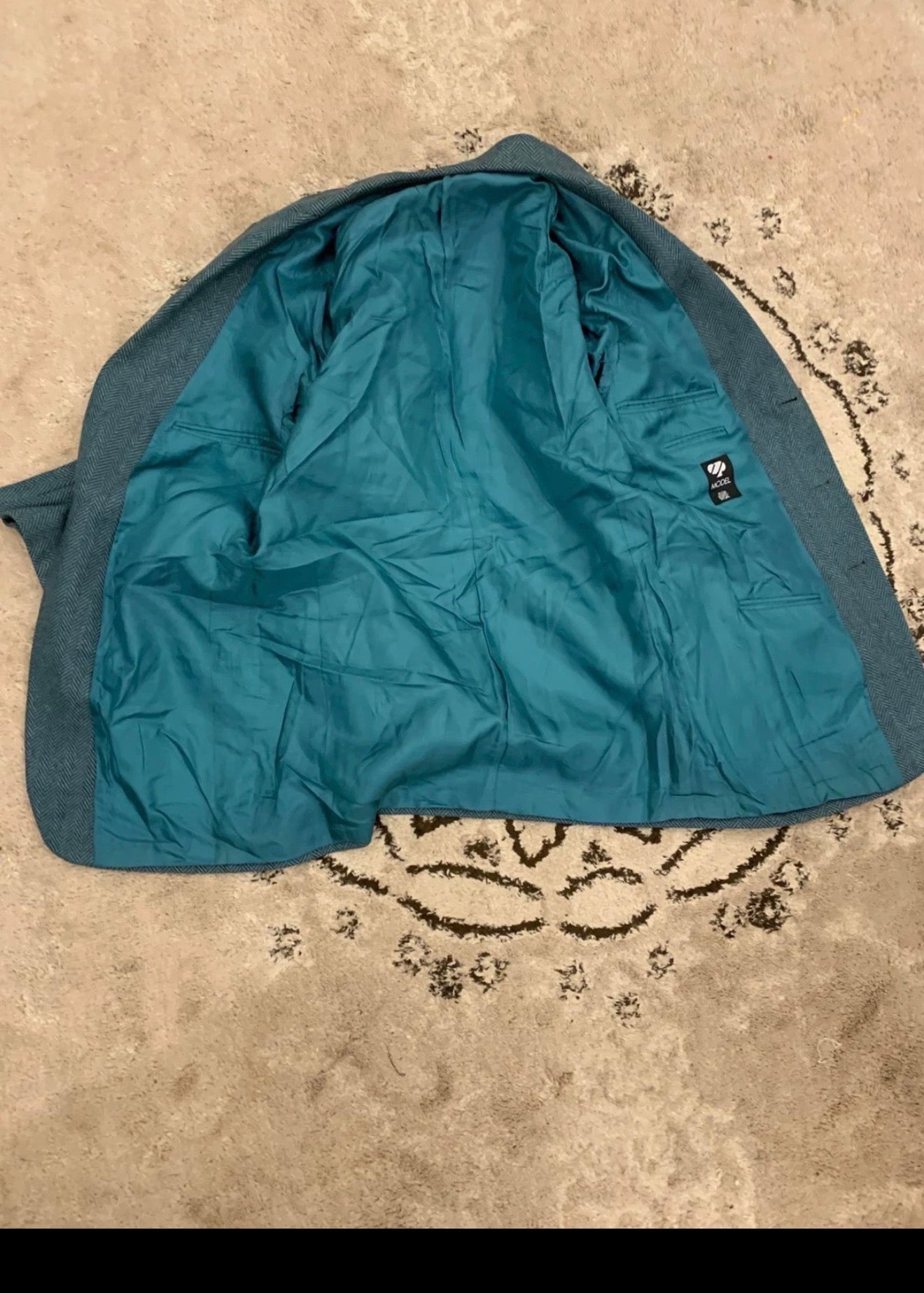 Vintage pure wool tweed herringbone classic turquoise jacket blazer 38R