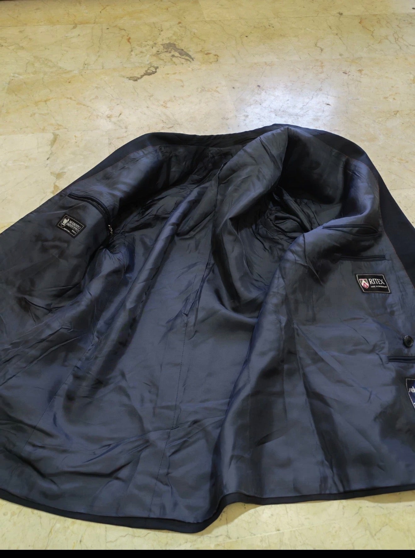 Vintage Ritex wool Mohair double breasted gangster navy classic suit 40R