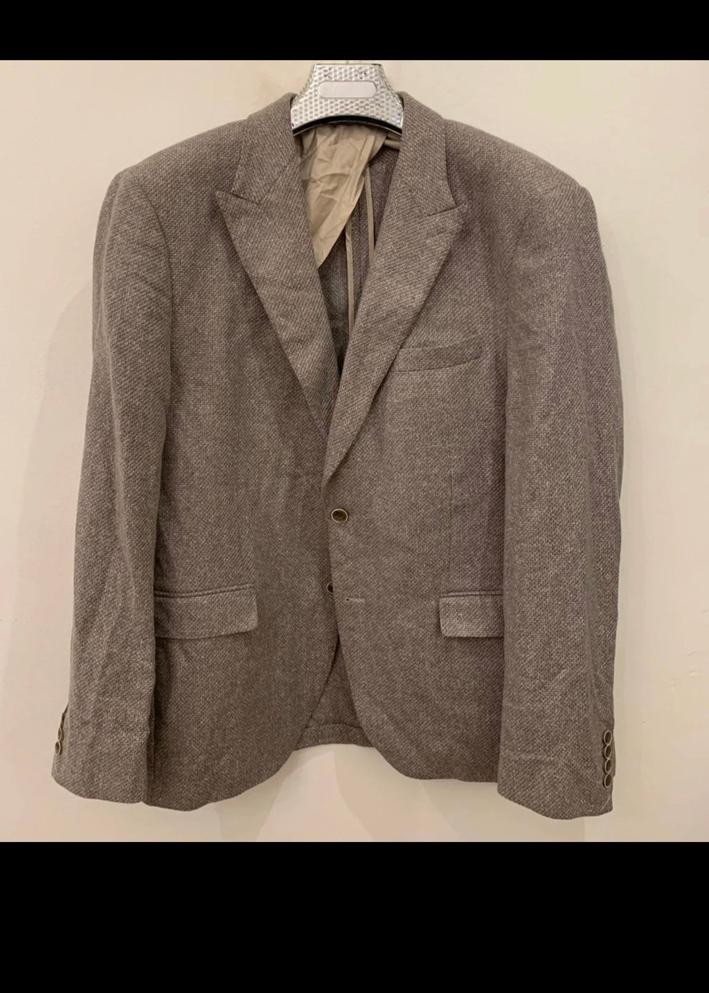 Classic wool silk blend brown Peak lapel 2 button jacket blazer 42R 42L