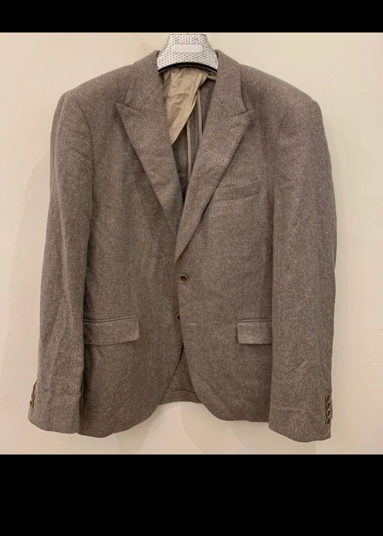 Classic wool silk blend brown Peak lapel 2 button jacket blazer 42R 42L