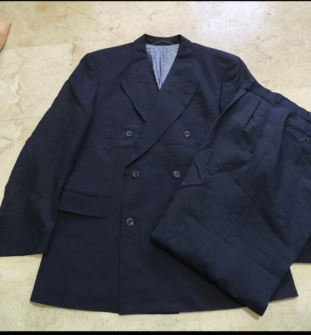 Vintage Arrow superfine pure wool double breasted classic navy suit 40R