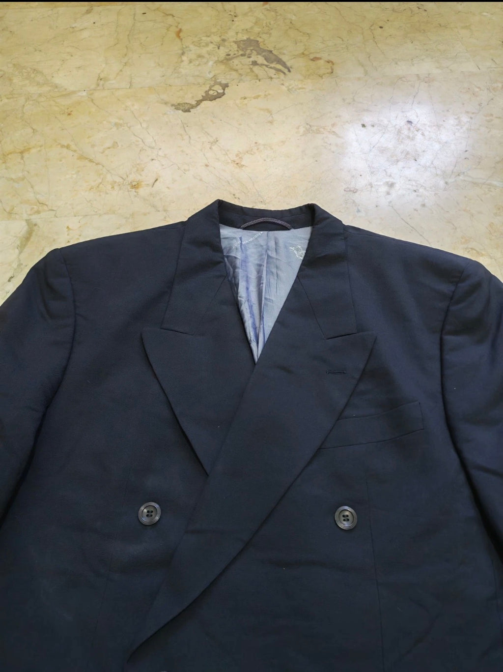 Vintage Arrow superfine pure wool double breasted classic navy suit 40R