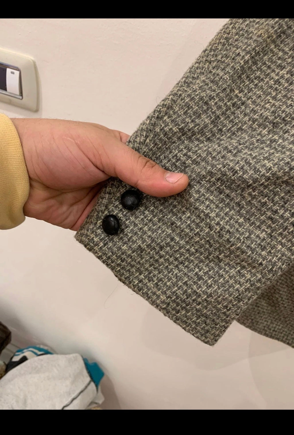 Vintage pure wool handwoven tweed classic gray hunting jacket blazer 42R
