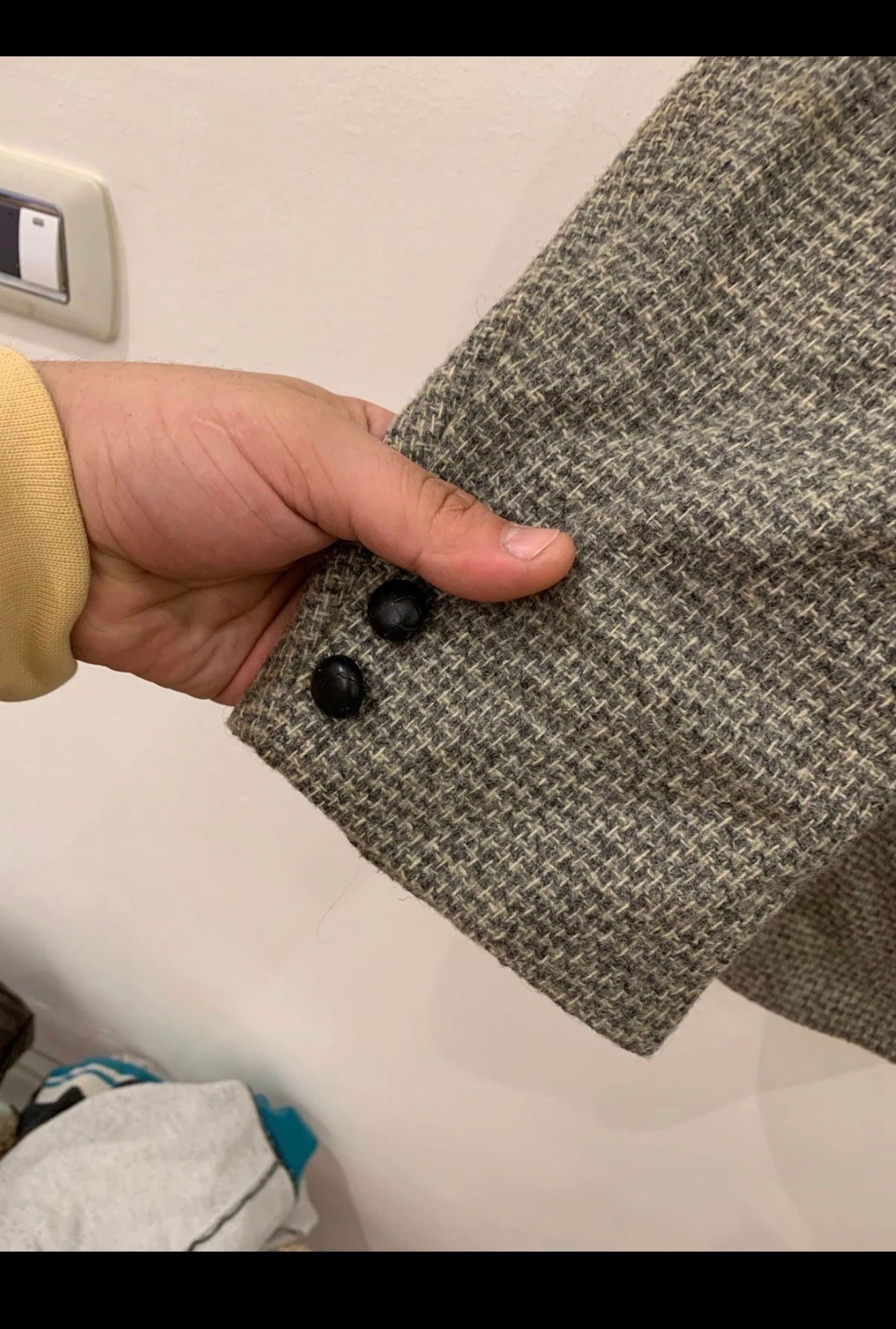 Vintage pure wool handwoven tweed classic gray hunting jacket blazer 42R