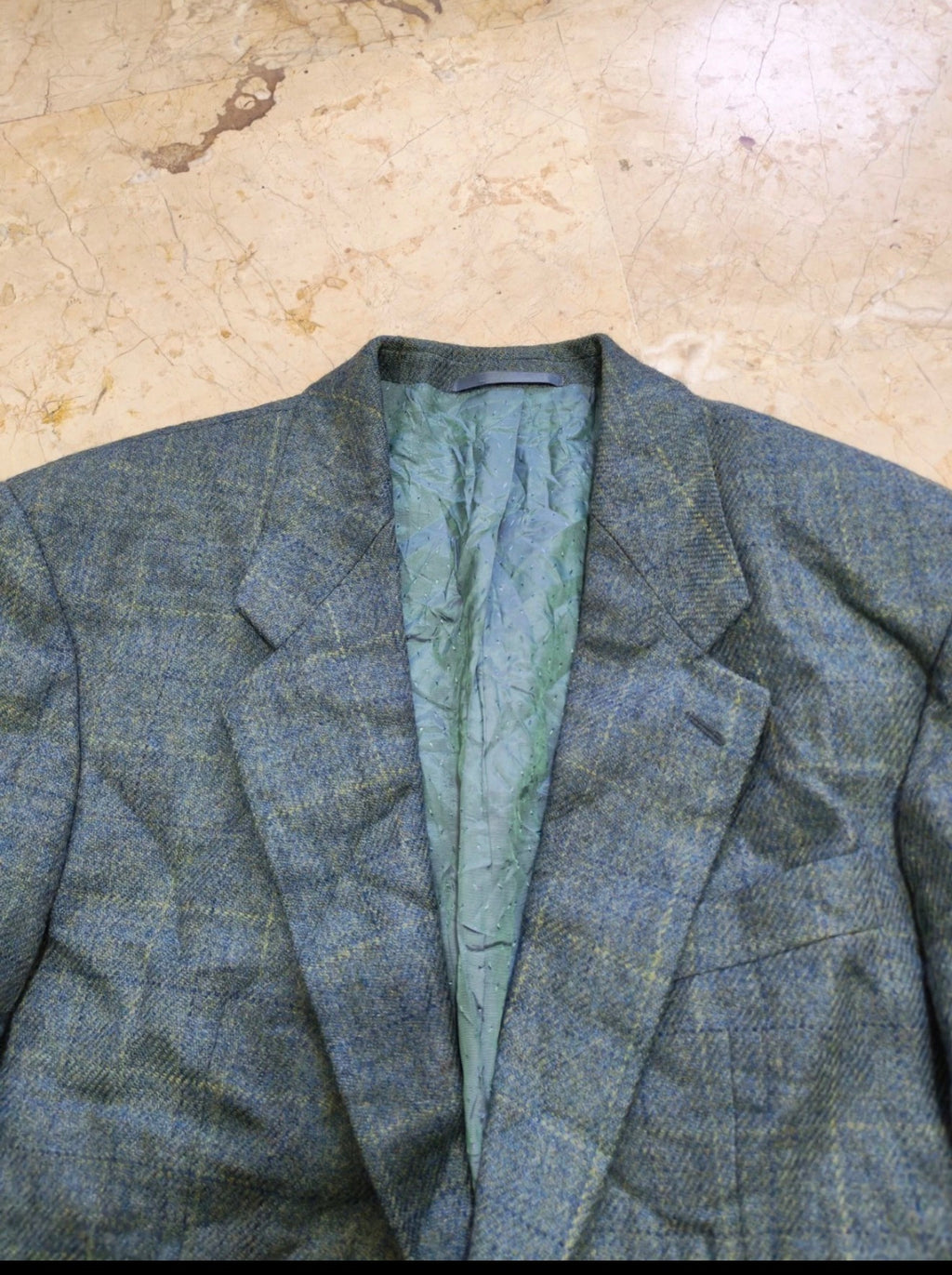 Vintage pure wool tweed Windowpane turquoise classic hunting jacket blazer 38R