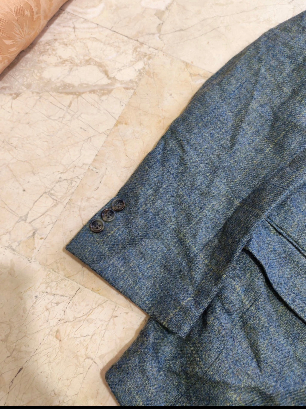 Vintage pure wool tweed Windowpane turquoise classic hunting jacket blazer 38R