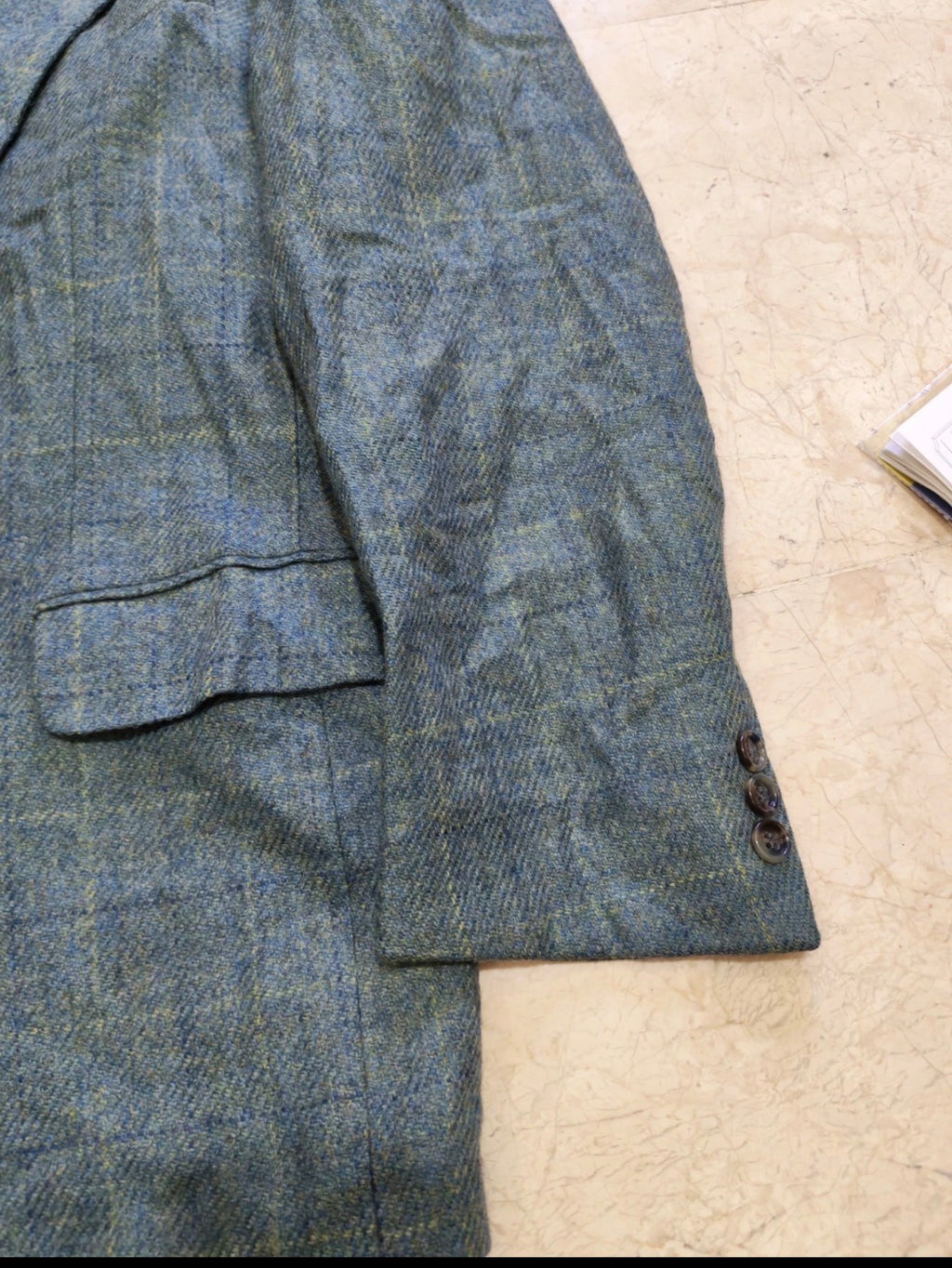 Vintage pure wool tweed Windowpane turquoise classic hunting jacket blazer 38R