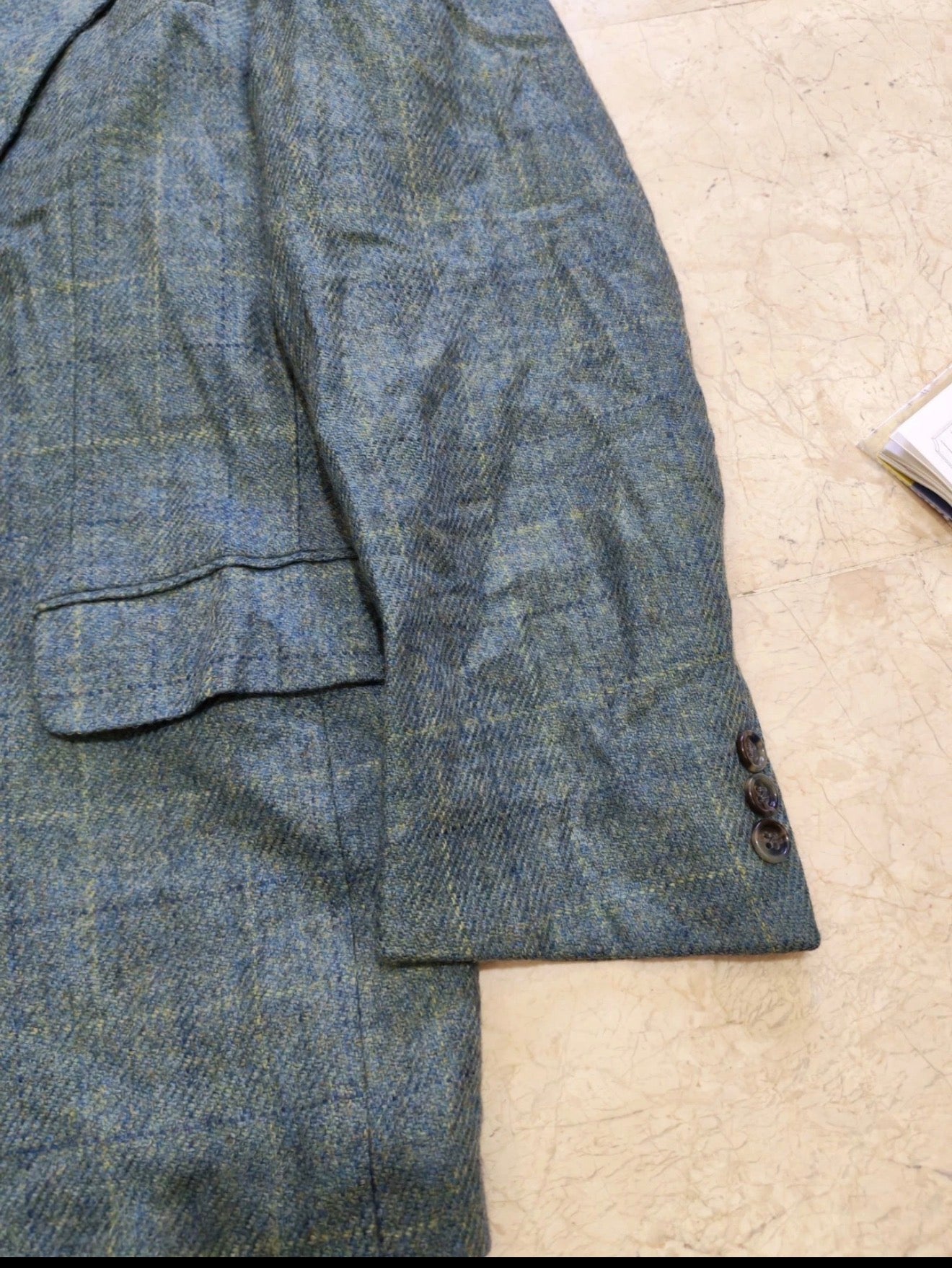 Vintage pure wool tweed Windowpane turquoise classic hunting jacket blazer 38R
