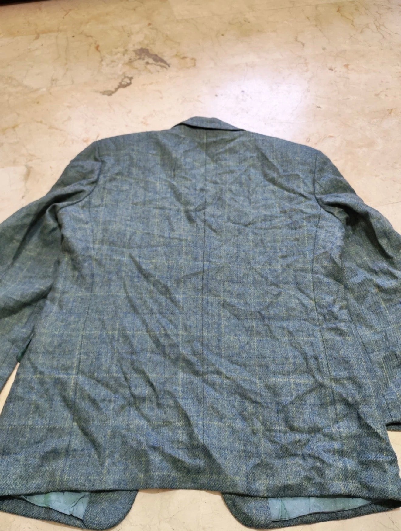 Vintage pure wool tweed Windowpane turquoise classic hunting jacket blazer 38R