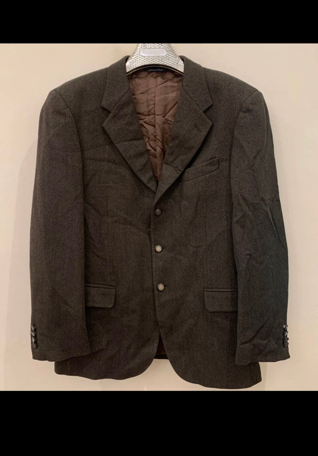 Vintage Wool Cashmere Mario Zegna brown silver button sport coat blazer 42R